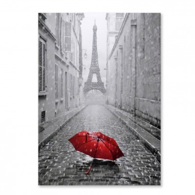 Impression sur toile Paris avec parapluie rouge